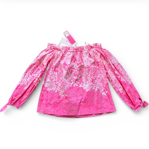 Lilly Pulitzer Jamielynn Pink Floral Off Shoulder Top 100% Cotton Sz M NWT - Picture 3 of 7